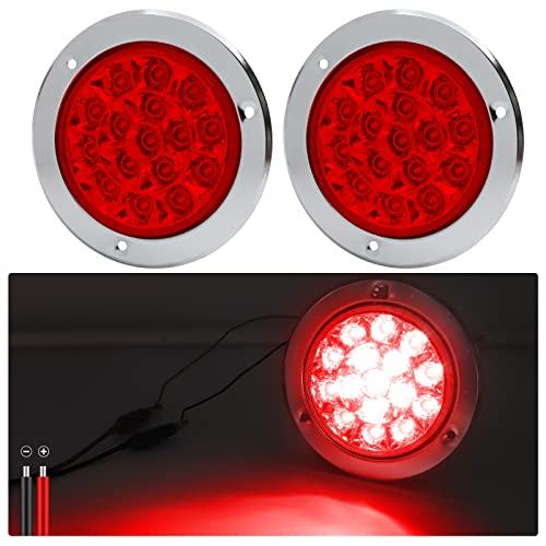 Biqing 2pcs Truck Round Tail Lights 16 LED, Truck Tail Lights 24v Universal, Trailer, Sedan, RV (Red)
