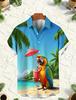 Men's Beach Anthropomorphic Animal Printed Short Sleeved shirt, Suitable For Beach Vacations And Summer Travel