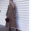 2023 Autumn Slim Fit Maternity Striped Knit Dress - Round Neck, Long Sleeve