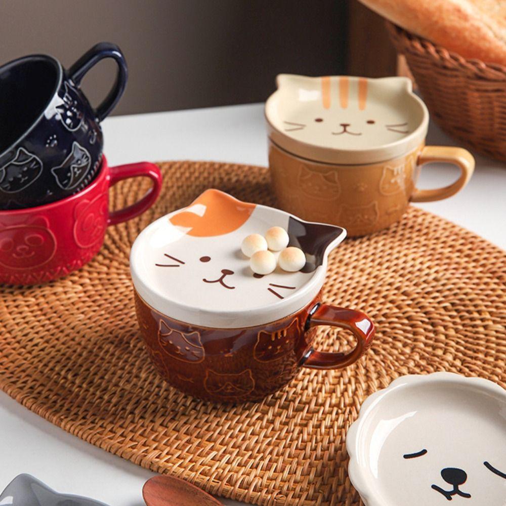 

Alpaca Cat Creative Novelty Cute Animals with Lid Tea Cup Tumbler Cup Coffee Mug Drinkware 1
