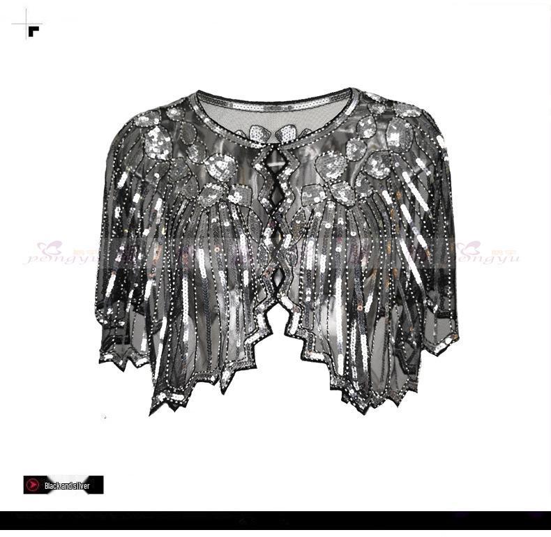 Top Xale de Noite Feminino Vintage Anos 1920 com Lantejoulas e Contas