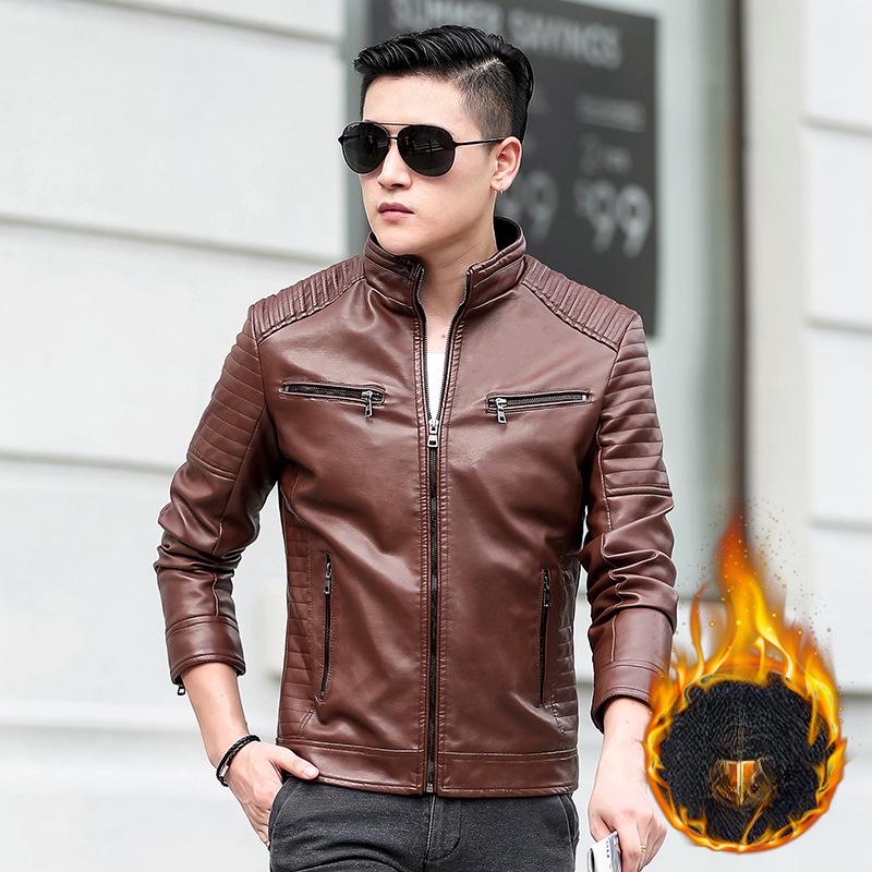 Giacca da uomo in pelle PU autunnale con colletto alla coreana versione coreana giacca bella giacca in pelle da motociclista autunno e inverno