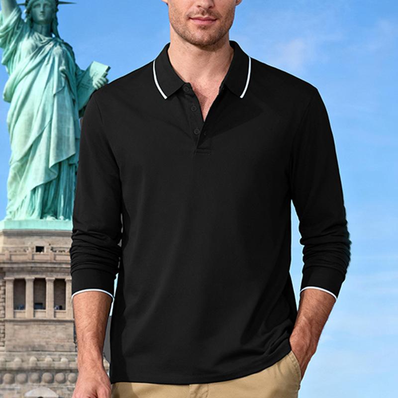 

Men s Loose Casual Solid-color Shirt, Quick-drying Breathable Golf Long-sleeved Lapel Top L чёрный
