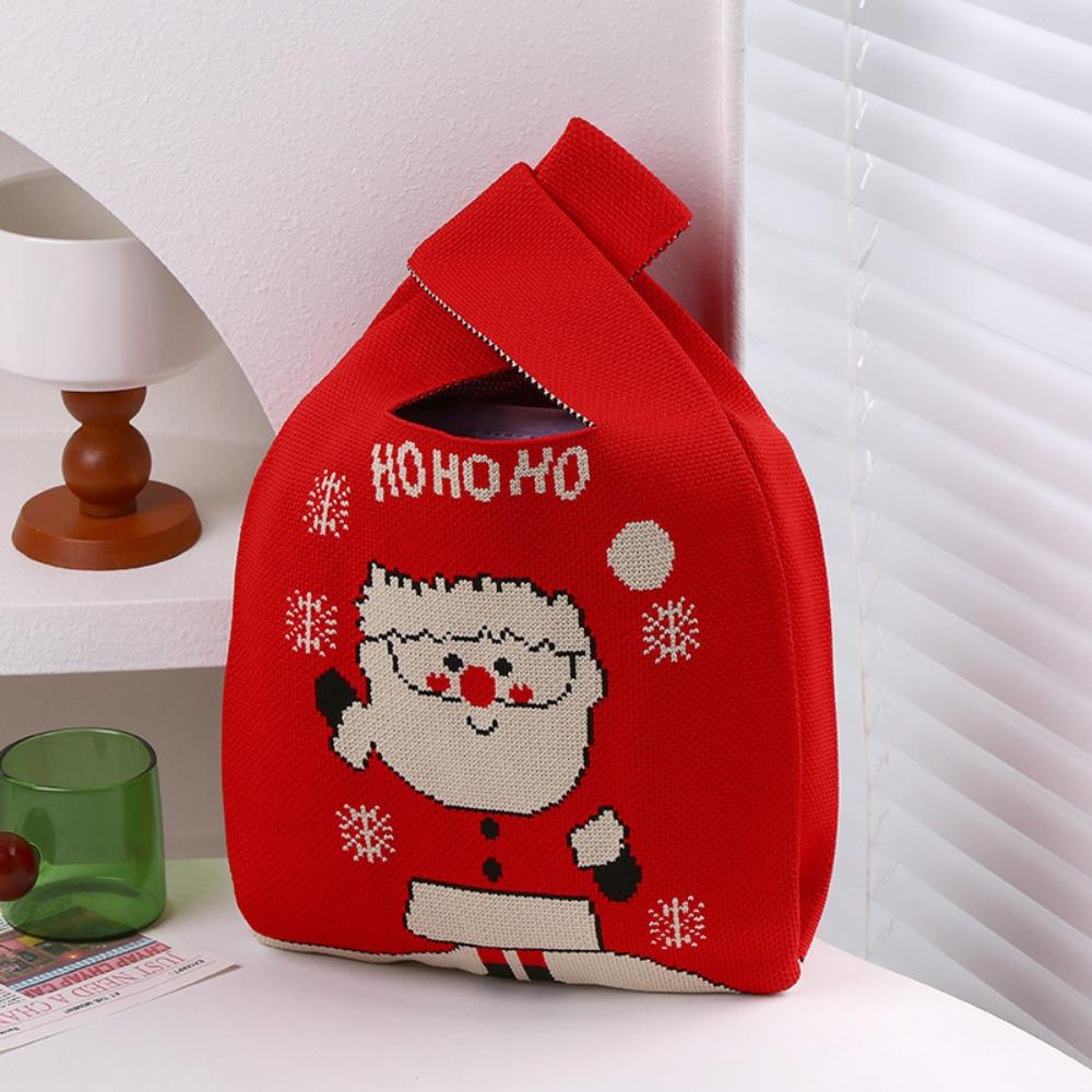 Fashion Reusable Christmas Knit Handbag Shopping Bags Weaving Handbags Handmade Wrist Bag Gifts Bag Snowflake Tote Bag