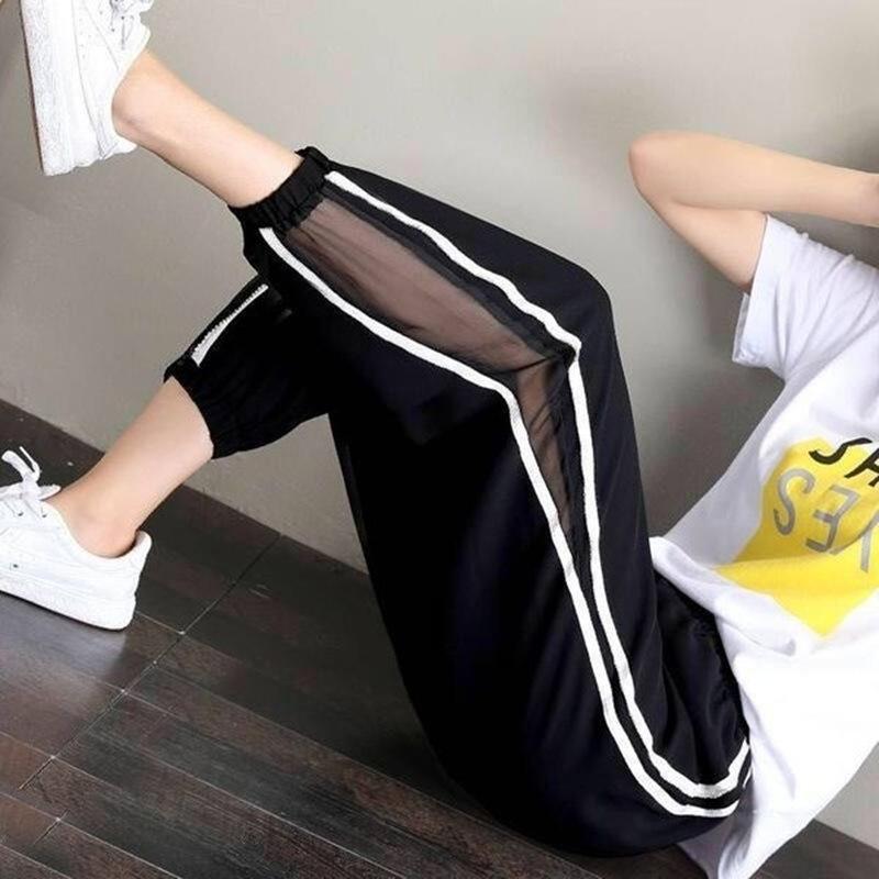 

Wide Leg Pants for Women In Summer with A High Waist and A Drooping Feeling Short Stature Makes You Look Slim Tight Toe Mesh Sports Thin Pants 4XL чорний