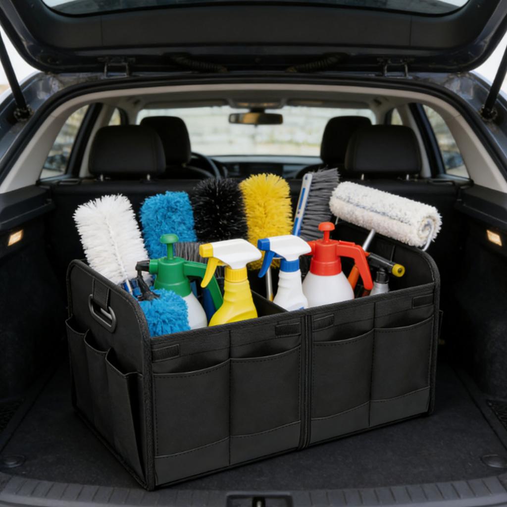 Car Trunk Organizer Oxford Cloth Foldable Organizer for Car Automotive Storage Box with Reinforced Handles Black
