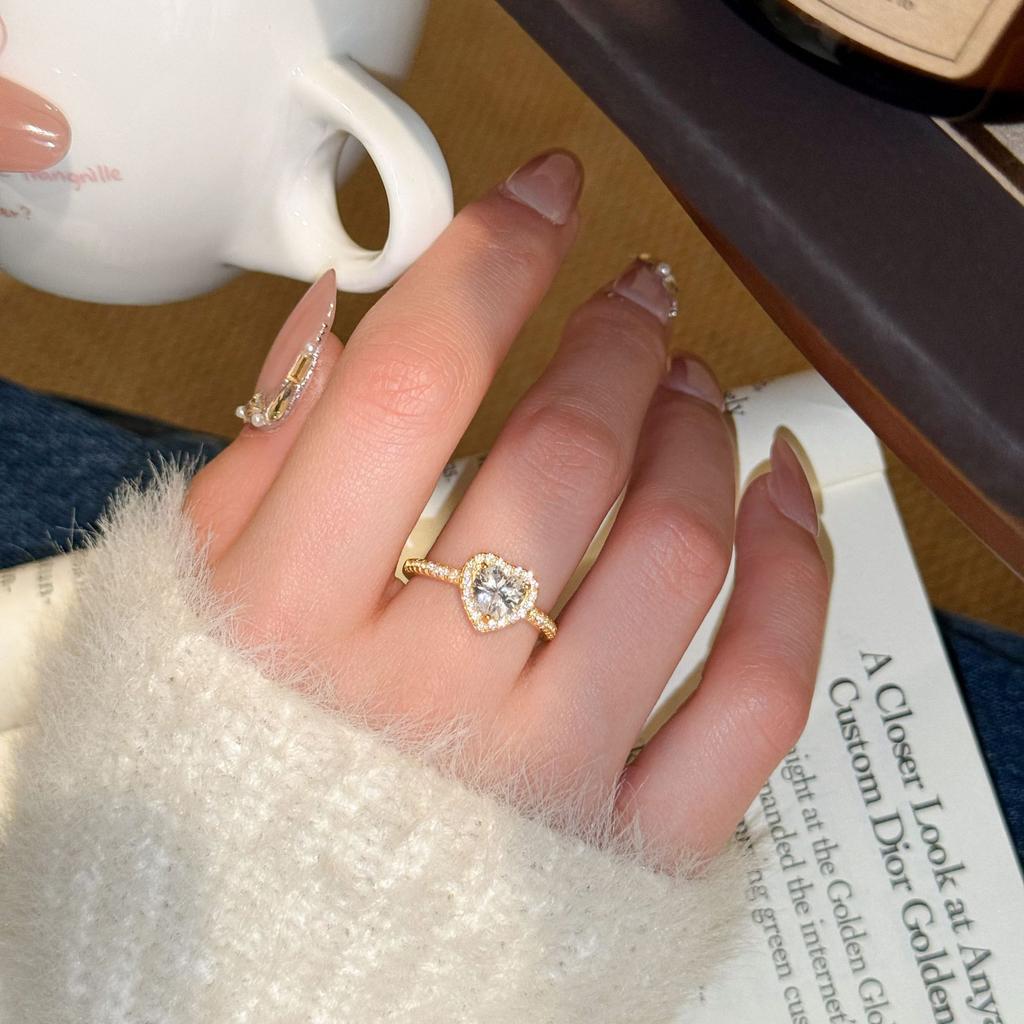 925 Sterling Silver Gold Plated Heart CZ Ring for Women, Halo Pave Cubic Zirconia Engagement Promise Ring, Dainty Jewelry Gift