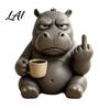 Funny Gorilla Hippo Elephant Figurines Middle‑Finger Figurine with Coffee Cup Resin Animal Statue Novelty Desktop Home Decor for Living