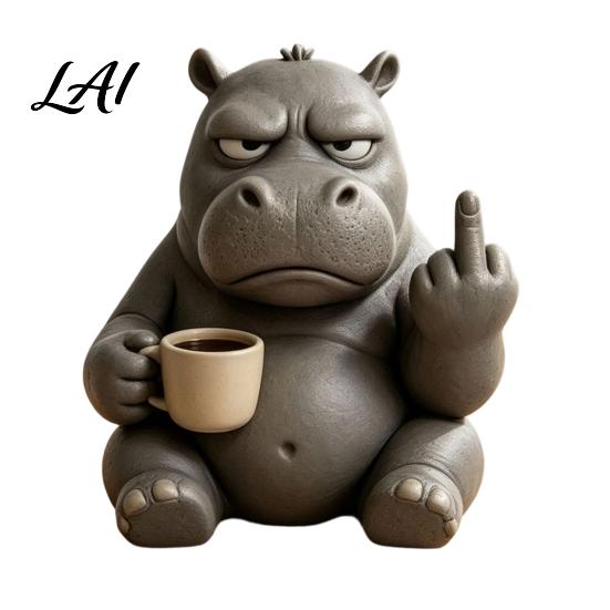 Funny Gorilla Hippo Elephant Figurines Middle‑Finger Figurine with Coffee Cup Resin Animal Statue Novelty Desktop Home Decor for Living