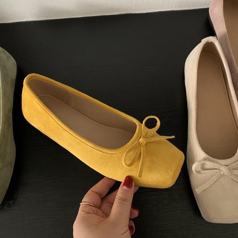 Retro Solid Color Single Shoes Autumn New Light Mouth Bow Grandma Shoes Inner Height Increase One Pedal