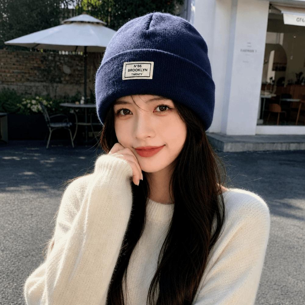 Ear Protection Knitted Hat Letter Patch Crochet Hats Fashion Beanie Cap Winter