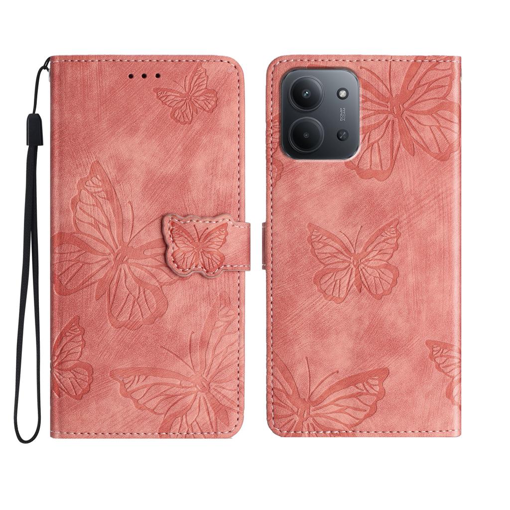 For Xiaomi Redmi 15C 4G (Global) (171mm) Case Butterfly Design Flip Wallet Leather Phone Cover Skin-Touch