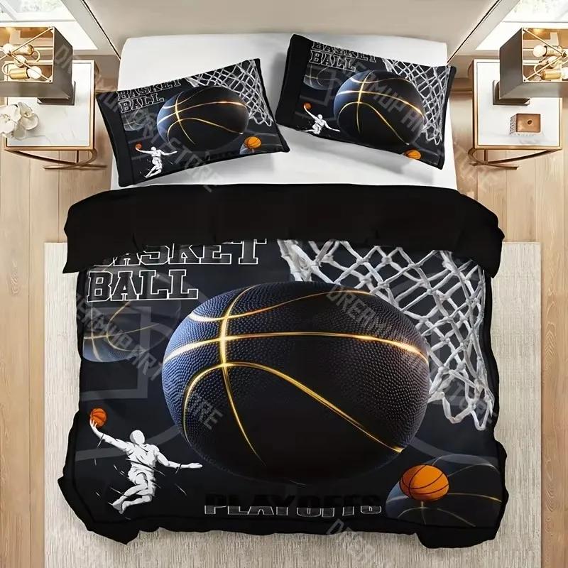 3D Print 3PCS Sports Basketball HD Printed Duvet Cover Set Vibrant Soft Breathable Bedding with 1 Duvet Cover And 2 Pillowcases