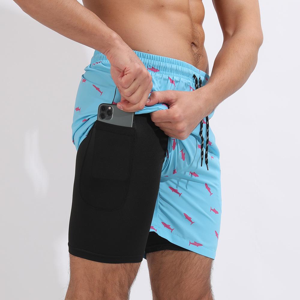 Crazy Muscle Summer Men's Printed Double Layer Plus Size Beach Shorts