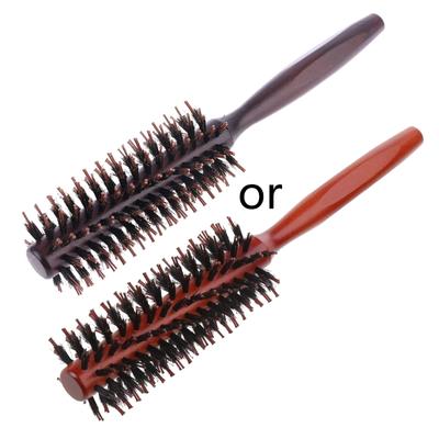 Boar Bristle Round Styling Hair Brush Comb Blow Dryer Curling Roll Massage Hairbrush with Wooden Handle for Women Men
