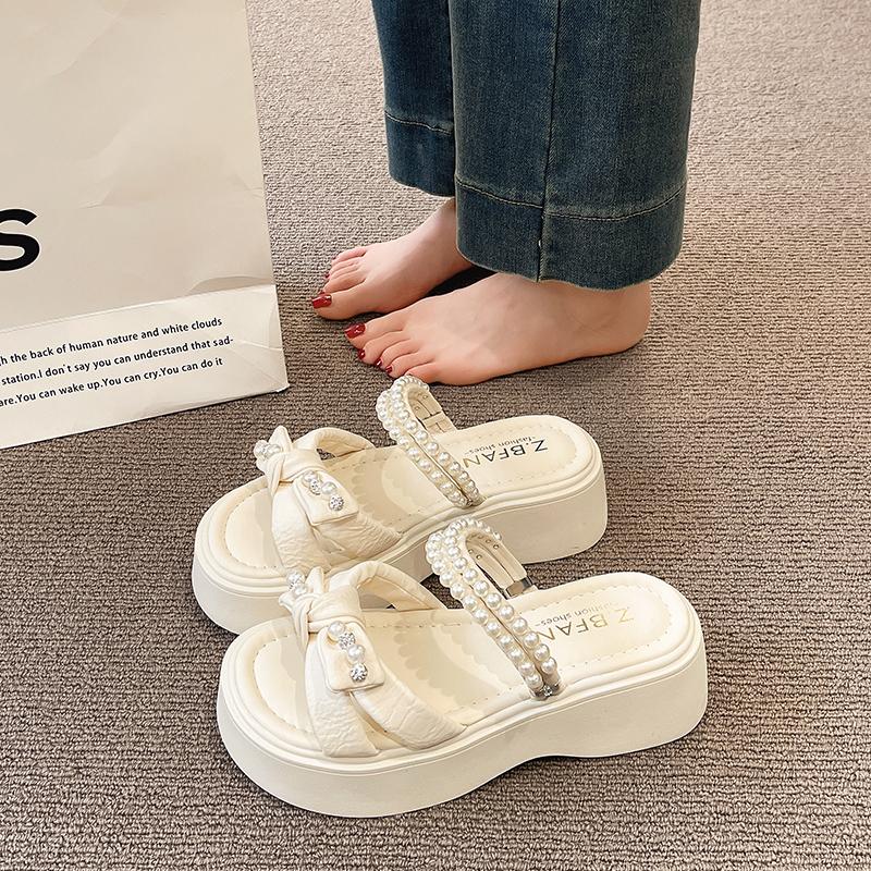 Fashion Slippers Casual Shoes Butterfly-Knot Slides Platform Slipers Women String Bead Luxury 2025 Butterfly-knot Female Shoes Butterfly