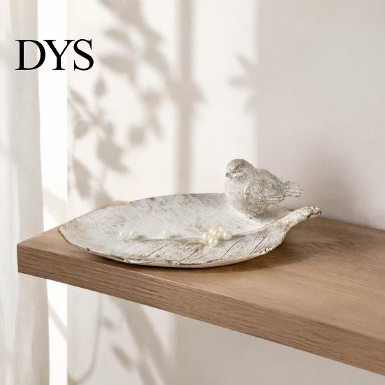 Unique Bird Feather Ornament Elegant Leaf Shaped Trinket Dish, Resin Jewelry Tray, Vintage Gold Ring Craft Holder for Nightstand Dresser, Small