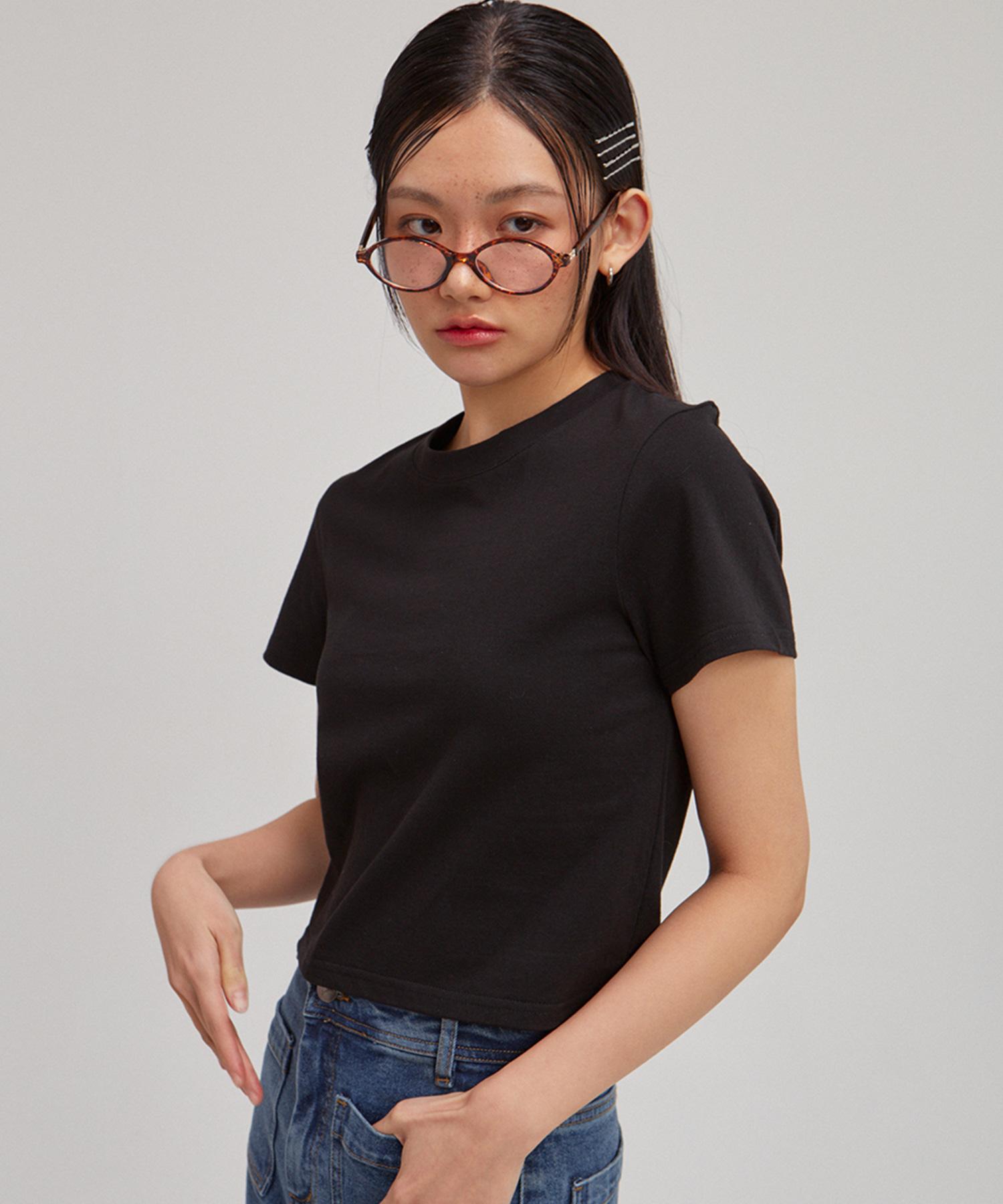 Salon De Yon Basic Short Sleeve Crop T_ Black L