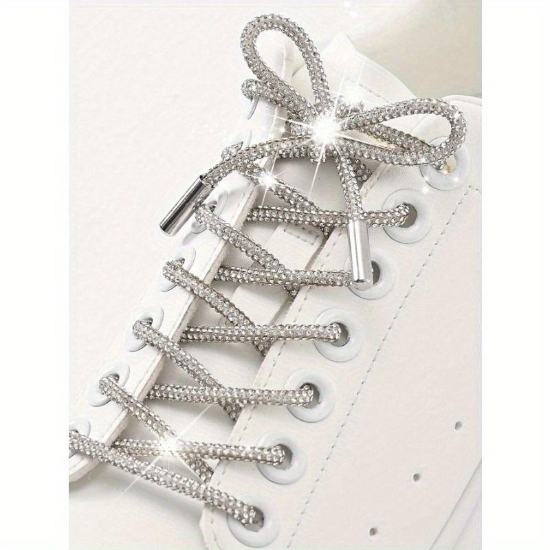 1pair White Rhinestone Shoelaces With Rhinestone Decoration, Fashion Diy Lace For Sneakers And Athletic Shoes Summer Party