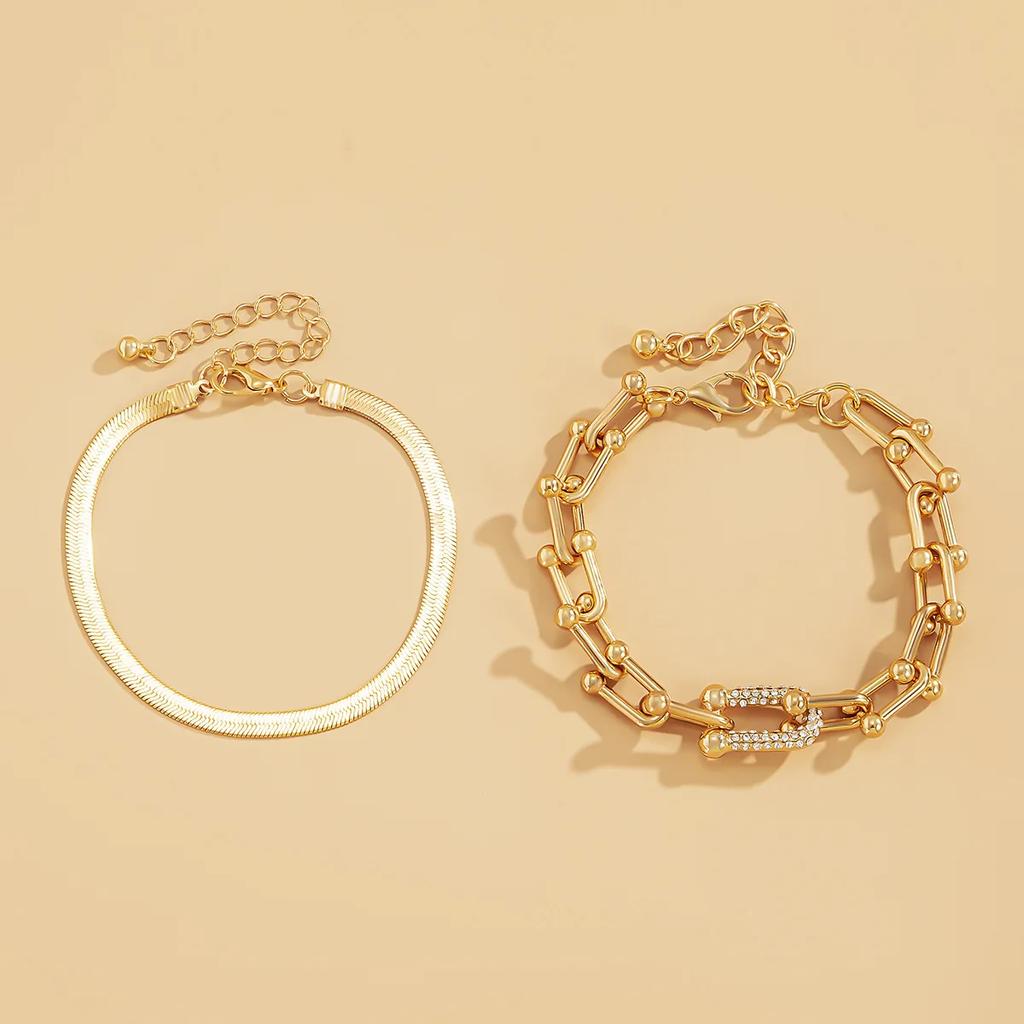 A Suit of Vintage Simple Snake Chain Metal Bracelet Set for Woman Hip Hop Individuality U Shape Bracelet Paty Jewelry Gifts