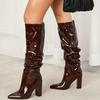 Patent Leather Over The Knee Chelsea Boots Women Shoes Chunky Heels Fashion Solid Sexy Thin High Heel Side Boots Female