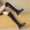 Krazing Pot Microfiber Autumn Winter Shoes Med Heels Flat Platform Size 42 Over-the-knee Boots Slip On Punk Style Elastic Thigh High Boots