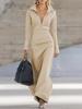 Women Zip Front Stand Collar Long Sleeve Dress Solid Color Long dress