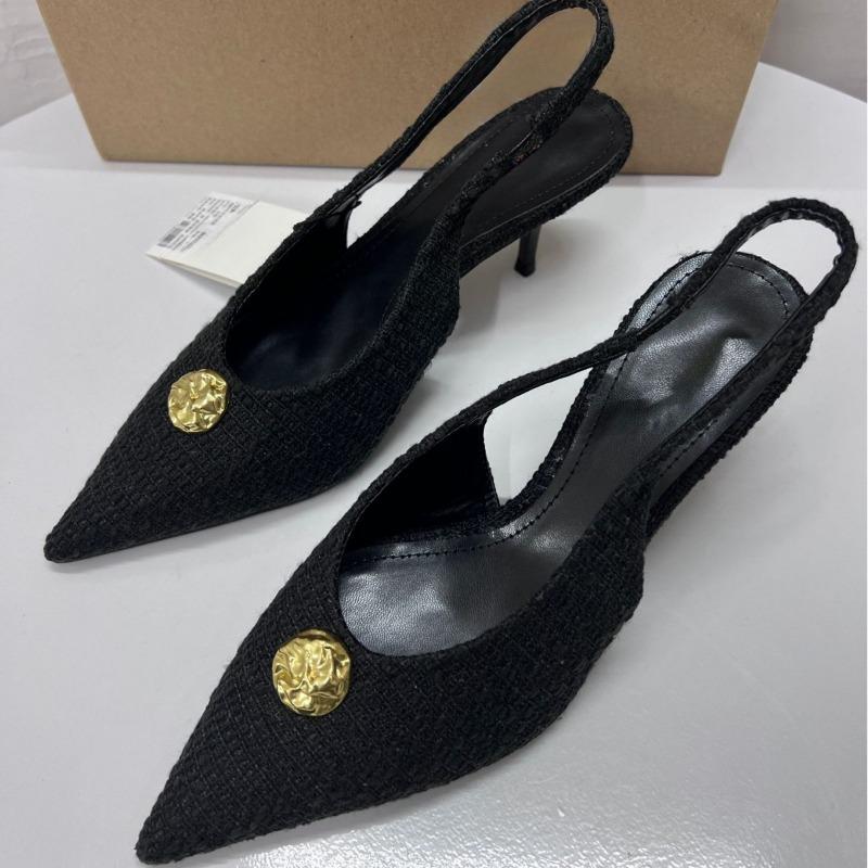 Fashion 2025 Ankle Wrap Women High Heeled Sandals Metal Buckle Decoration Stilettos Luxury Designer Dress Slingbacks Shoes for Lady