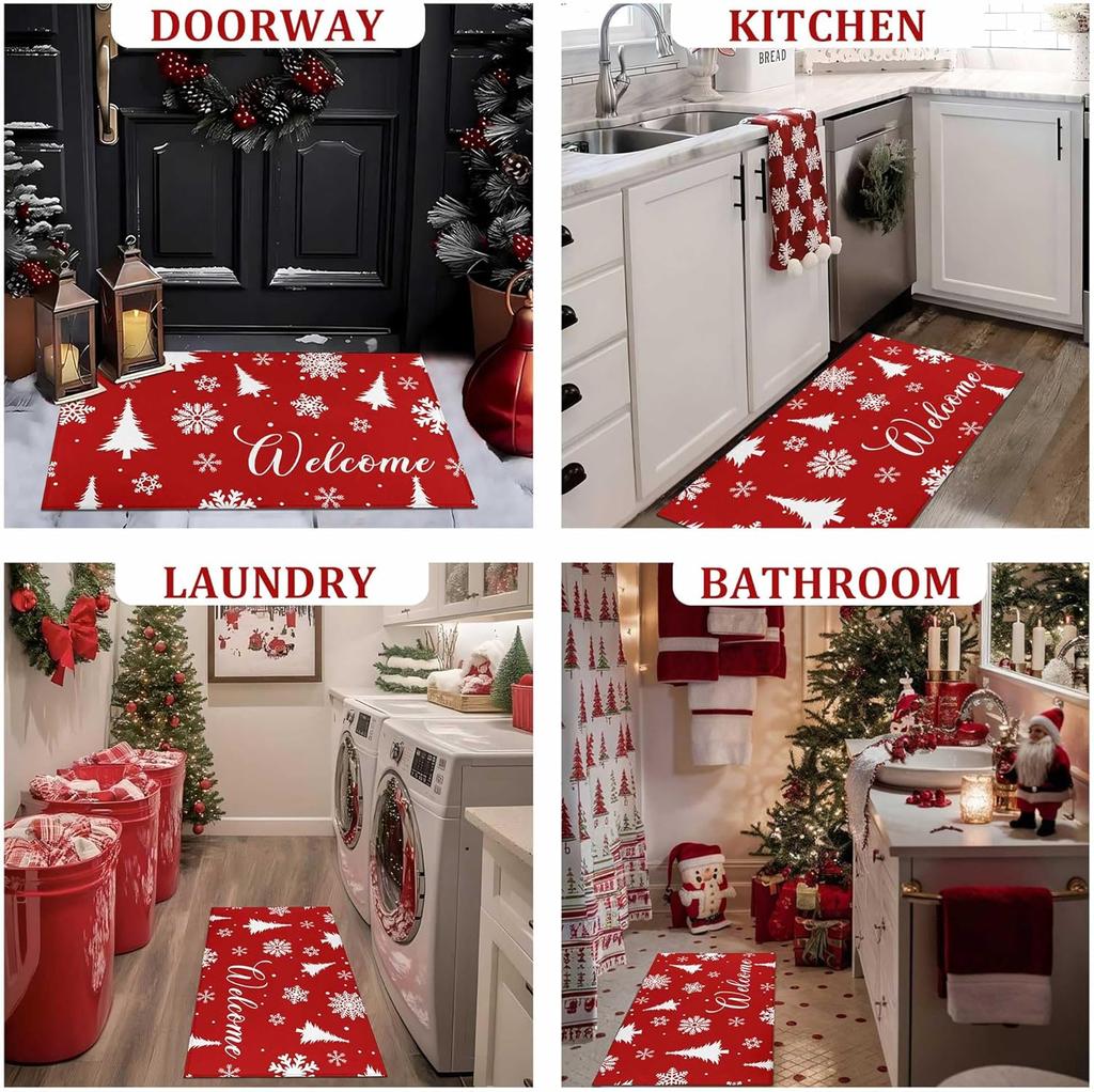 VIAMA Christmas Tree Welcome Doormat Kitchen Laundry Floor Mats Indoor Outdoor Entrance Rugs Festive Home Decoration