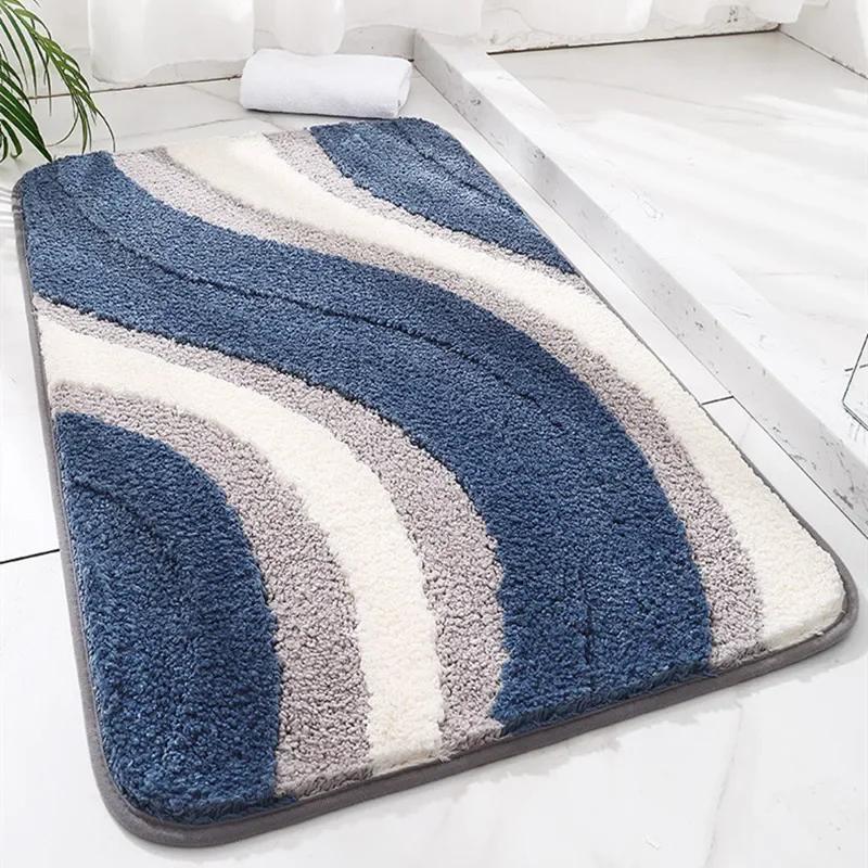 Modern Minimalist Bath Mat, Thickened Plush Shower Rug, Premium Ultra-Soft Microfiber Non-Slip Bathroom Doormat with Quick-Dry