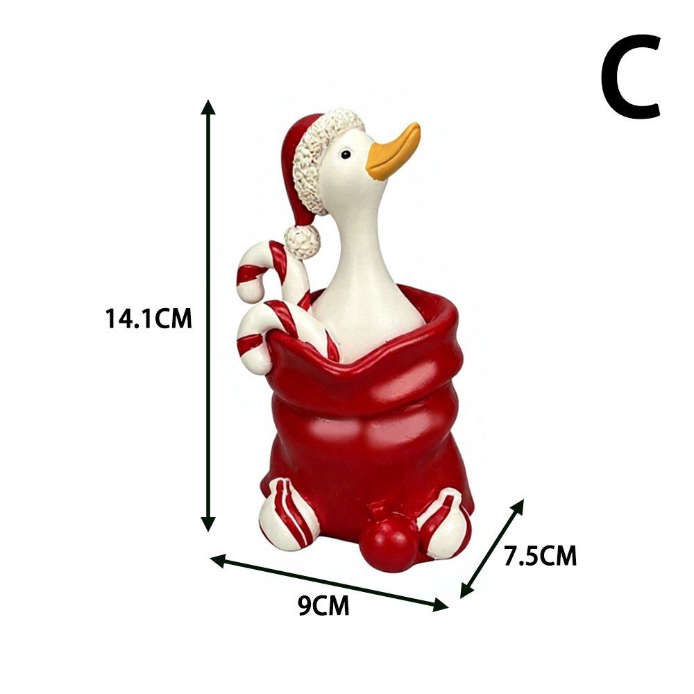 Christmas Duck Figurine - Creative Holiday Atmosphere Table Decoration Item - Resin Handicraft Display Piece