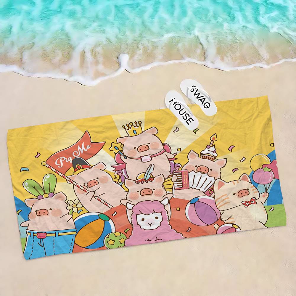 Kawaii Pig Lulu Microfiber Blanket Quick Drying Beach Towels Oversized Printing Super Absorbent Pool Towel Blanket