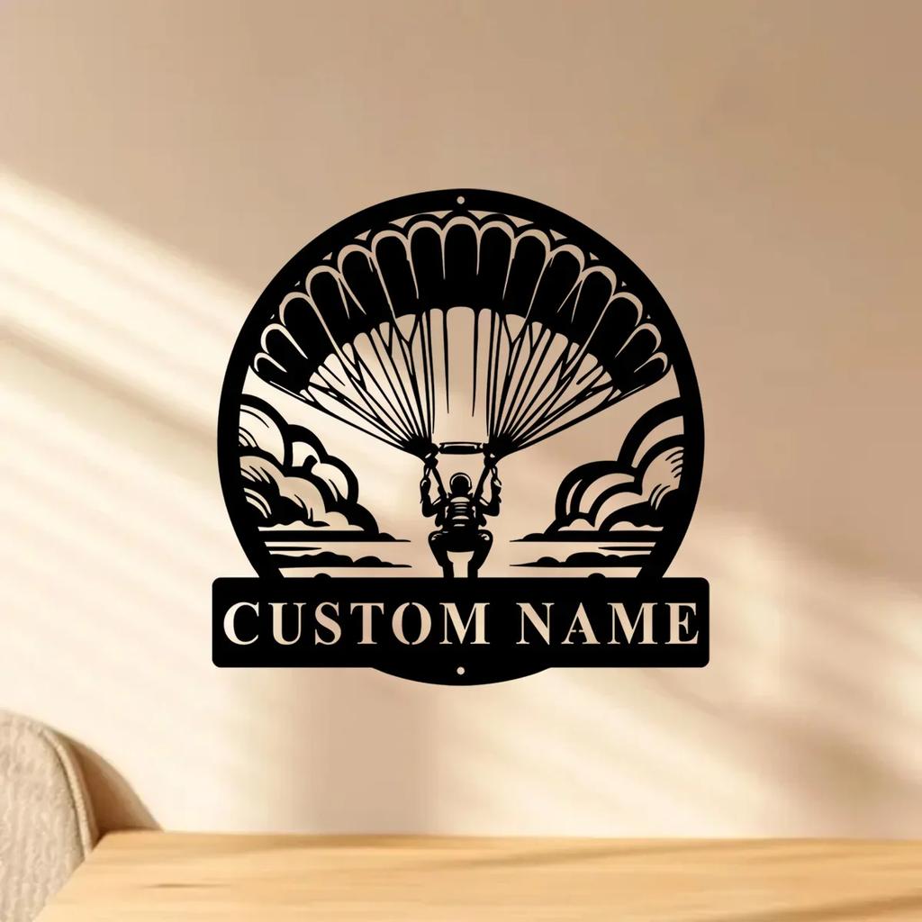 Custom Metal Parachute Wall Art, Personalized Name Sign, Aviation Home Decor Gift
