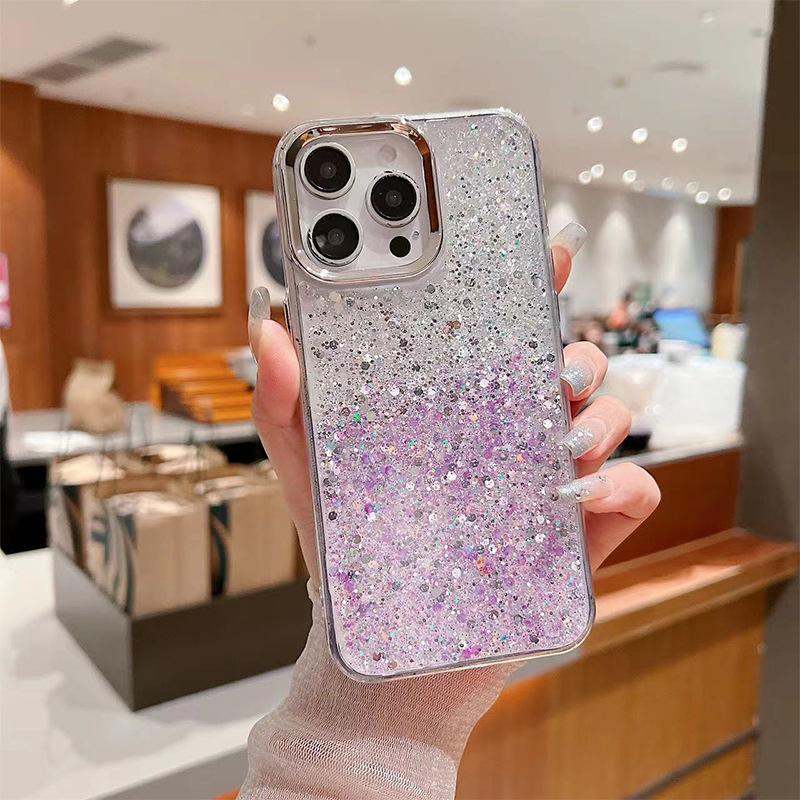 Two-Color Epoxy Glitter Sequined Mobile Phone Case For Apple 16Promax Small Fresh Women'S Apple 17 Protective Case