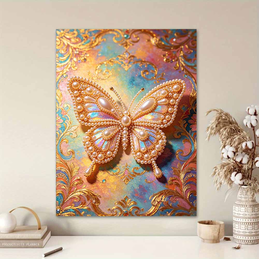 Pearl Butterfly Pearl Kit 5D Round Rhinestone Art Handmade Wall Picture Elegant Home Decor Present for Daily and Holiday Use