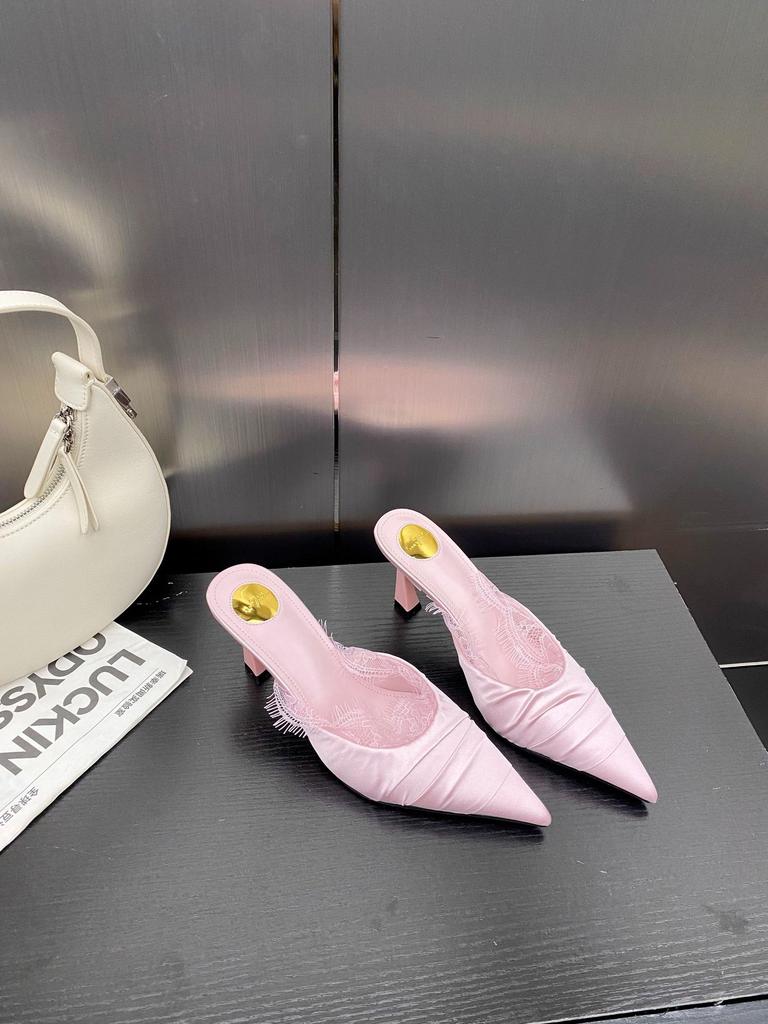 Mules Spring French Stylewanwan Style Low Cutsilksatin Lacelace Elegant Closed Toe