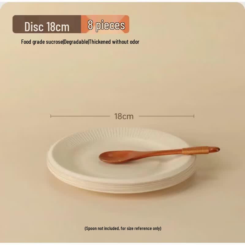 CHAHUA Disposable Thickened Sugarcane Paper Plates (18cm, 8-pack)