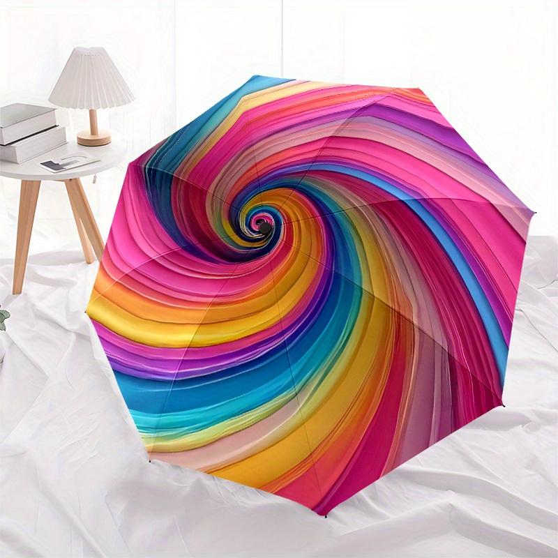 1pc Colorful Swirl Pattern Umbrella - 8-Rib Automatic Open/Close, Fashionable Compact Umbrella for Outdoor Adventures yy250813169
