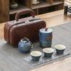 1Set-Travel Tea Set Portable Kung Fu Tea Set Ceramic Teapot Tea Canister Tea Cup Outdoor Quick Cup Tea Canister Leather Bag