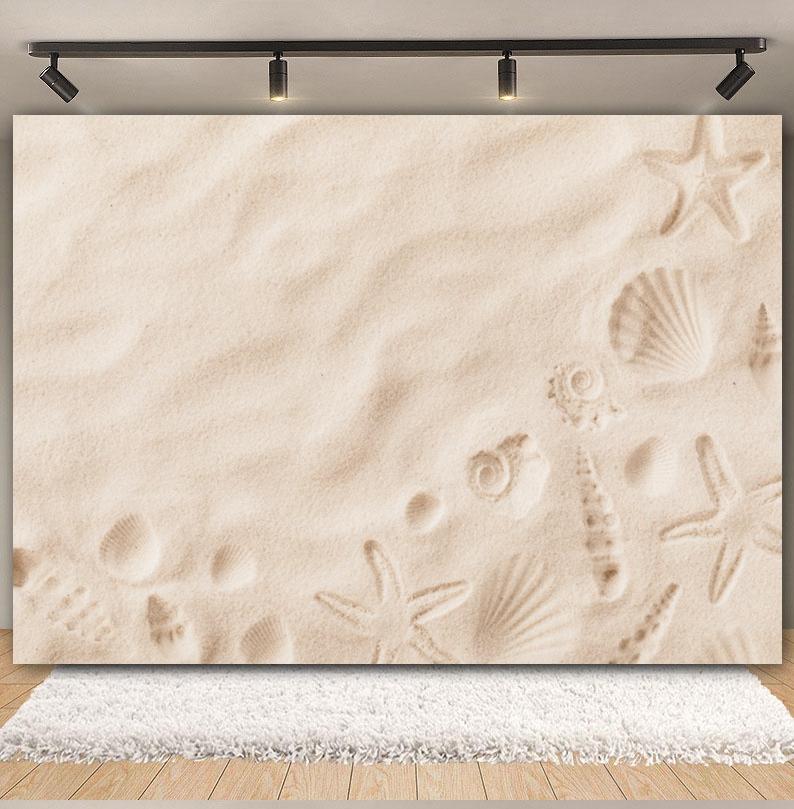 Sommer Strand Sand Hintergrund Fotografie Tropisch Hawaii Meeresufer Seestern Muschel Baby Geburtstag Feiertagsparty Hintergrund Foto Requisiten