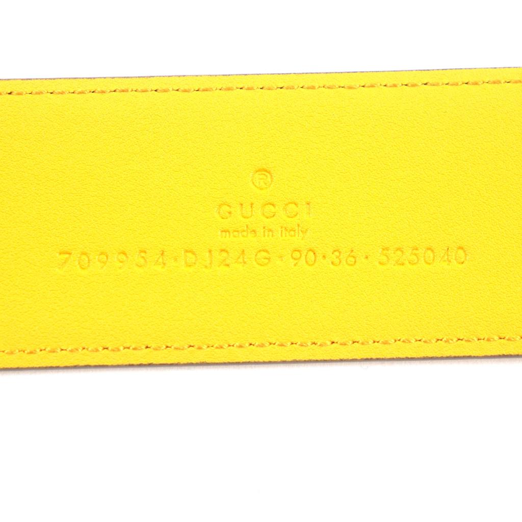 Excellent GUCCI Belt G Logo Buckle Leather Yellow Blue Leather Mens 709954 Used