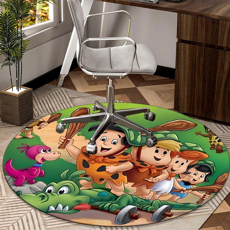 The Flint-stones Family round carpet Chair cushion Round Entryway Rug, Soft Round Rugs for Living Room, Bedroom, Circle Carpet decor gifts