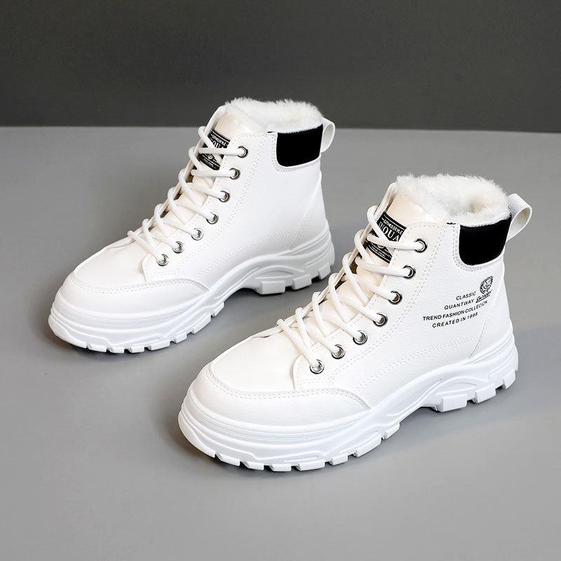 New autumn and winter high-top women's shoes with velvet cotton shoes to keep warm velvet thick soles increase the height of students