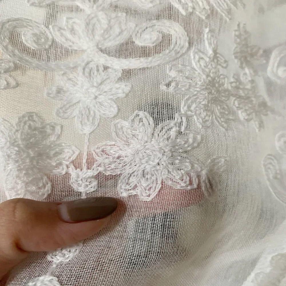 Double Pearls Lace Bottom Ruffled Lace Short Sheer Curtain Floral Short Tulle Drapery  Balcony