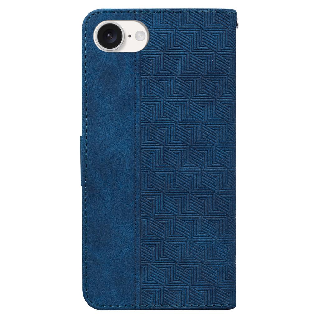 For iPhone 16e Leather Wallet Case Geometry Imprint Phone Cover