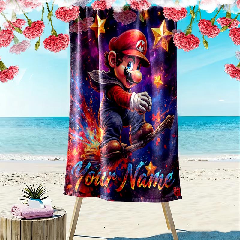 Custom NameSuper Mario Bros. Beach Towel Soft Microfiber Summer Towel Quick Dry Absorbent Towel for Beach Swimming Pool Travel
