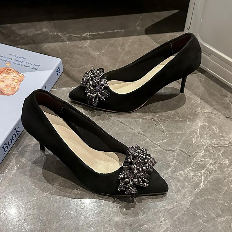 Fashion Spring Casual Wedding Bride Rhinestone Gold Fashion New High Heels Metal Buckle Sexy Work Shoes Large Size Female Shoe High Heel