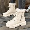 Women Ankle Boots Winter Cotton Shoes Fashion Round Toe Lace-Up Shoes Women Side Zip Platform Non-Slip Booties Zapatos De Mujer