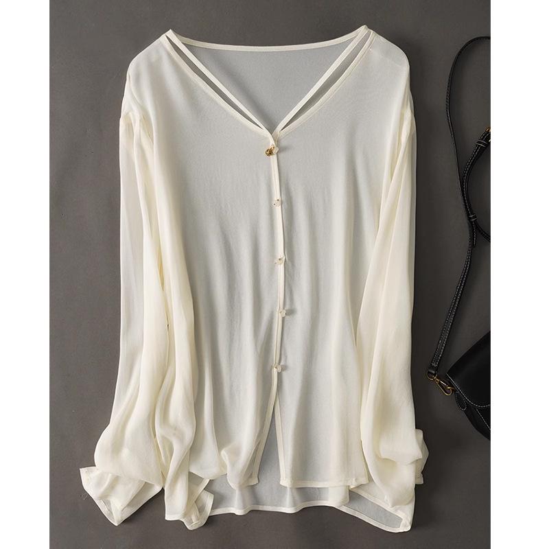 

Легкий женский кардиган с длинными рукавами в китайском стиле для защиты от солнца, похожий на шелк Small белый