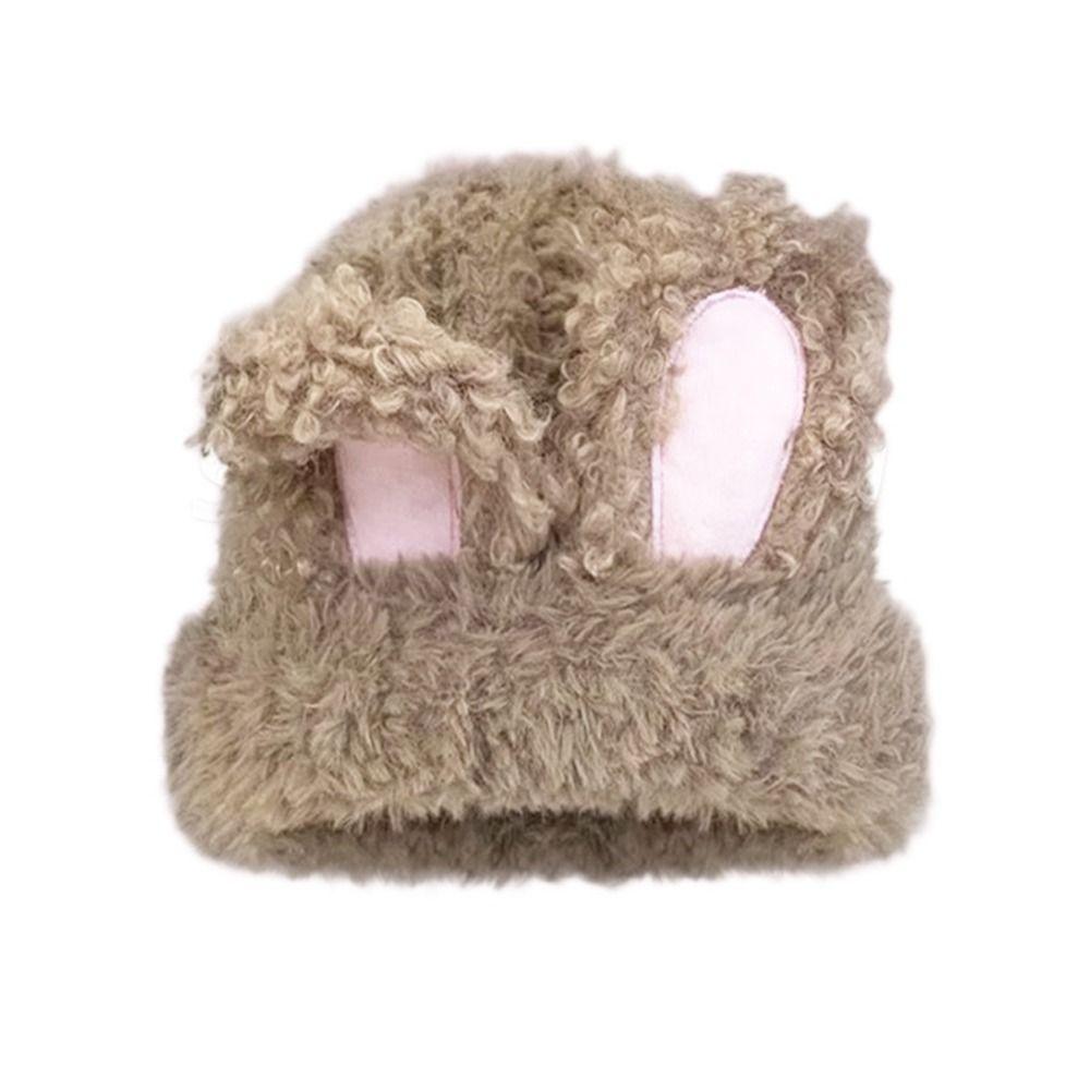 Cute Rabbit Ear Plush Warm Hat Keep Warm Winter Hat Casual Wool Knitted Hat  Winter